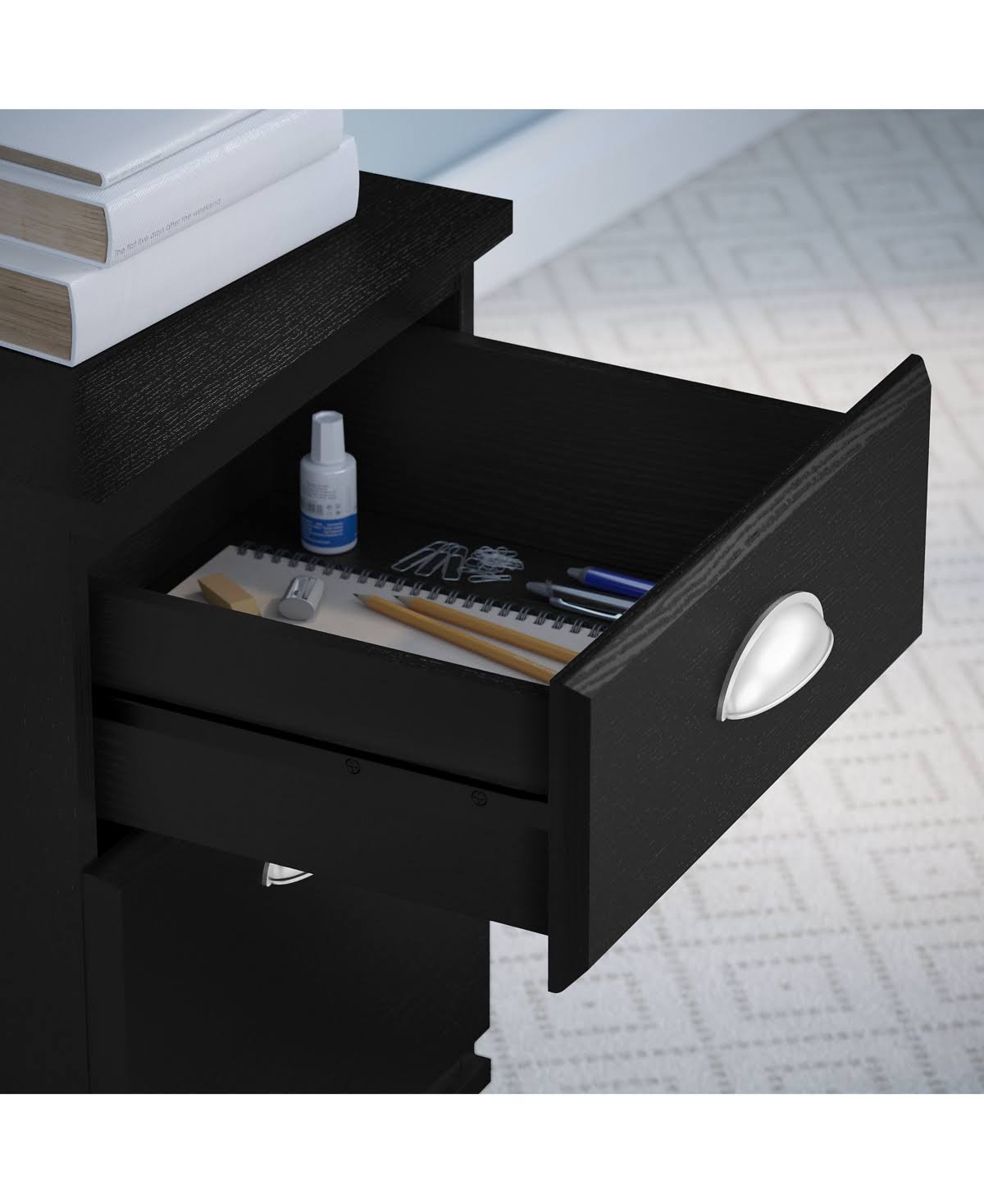 Kathy Ireland Home by Bush Furniture Connecticut 48W Writing Desk with 2 Drawer Mobile File Cabinet in Black Suede Oak