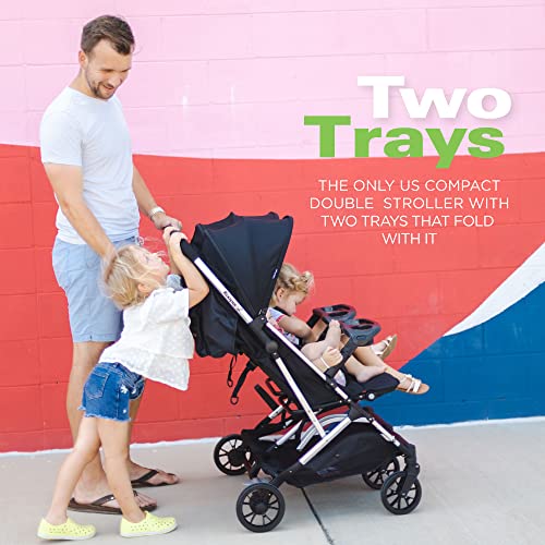 Joovy Kooper X2 Side-by-Side Double Stroller Featuring Dual Snack Trays, One-Handed Fold, Multi-Position Reclining Seats, Adjustable Leg Rests