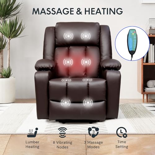 FLEXISPOT XL31 Power Lift Recliner Chair for Elderly, Electric Lift Chair with Massage & Heat, PU Leather Reclining Sofa w/Cup Holders