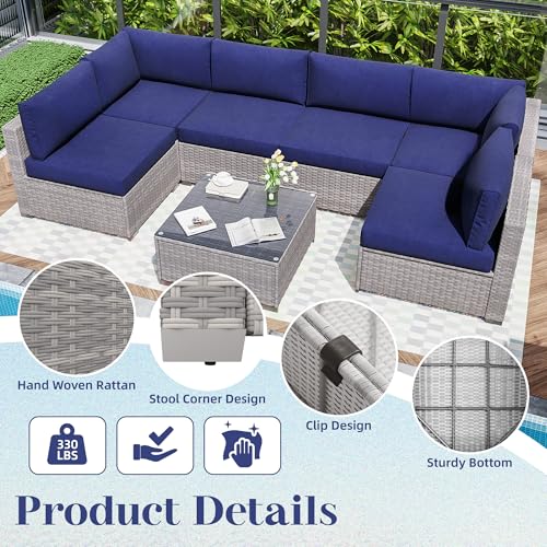 KIGOTY Patio Furniture Set 7 Pieces Conversation Sets, Outdoor Sectional Sofa