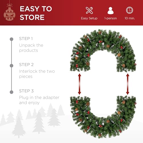 Best Choice Products 60in Large Artificial Pre-Lit Fir Christmas Wreath Holiday Accent Decoration w/ 300 LED Lights, 930 PVC Tips