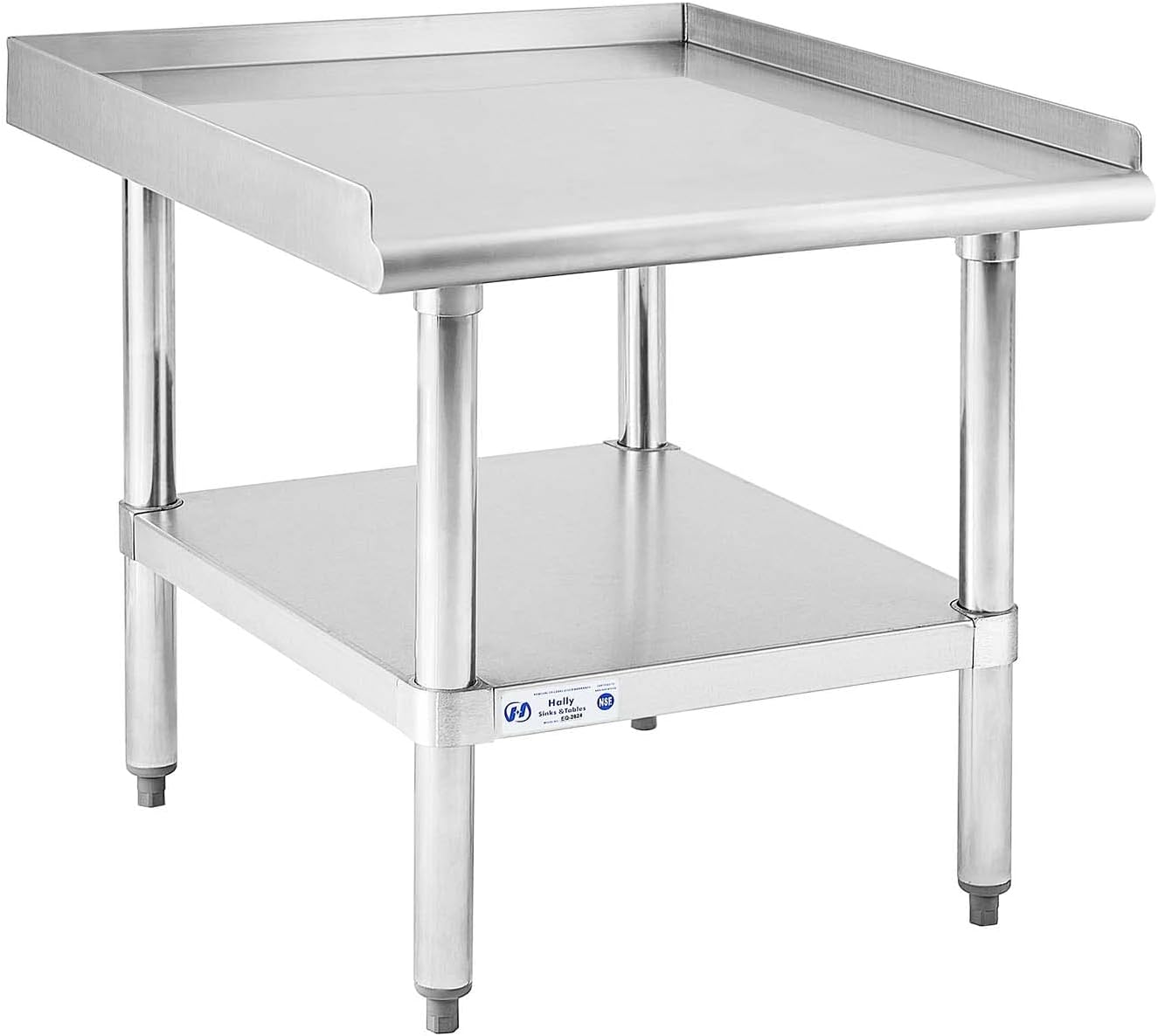 HALLY Stainless Steel Equipment Stand 28x24 Inches with Undershelf, NSF Commercial Prep & Work Table with Rear and Side Risers