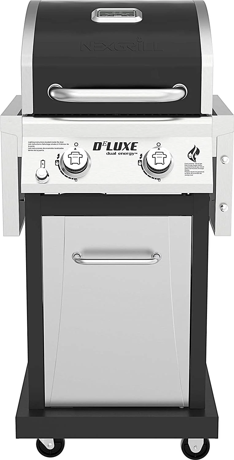 Nexgrill Deluxe 2-Burner Propane Gas Grill w/ 2 Foldable Shelves, Outdoor Cooking, Patio, BBQ, Silver & Black