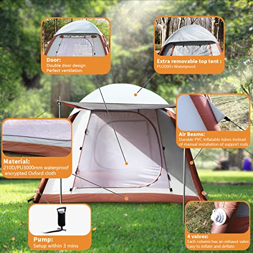 Upgrade Inflatable Camping Tent with Pump, Easy Setup 4 Season Glamping Tent