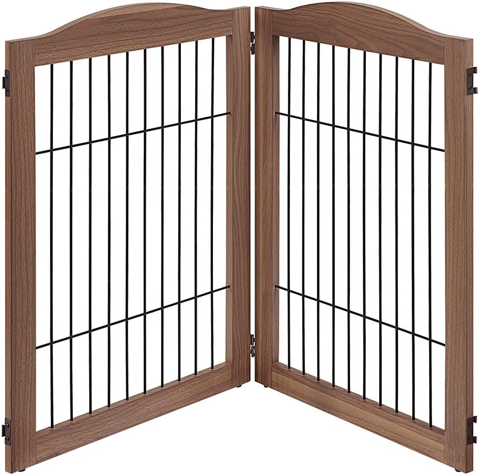 unipaws 6 Panels Extra Wide Freestanding Walk Through Dog Gate with 4 Support Feet, Pet Playpen