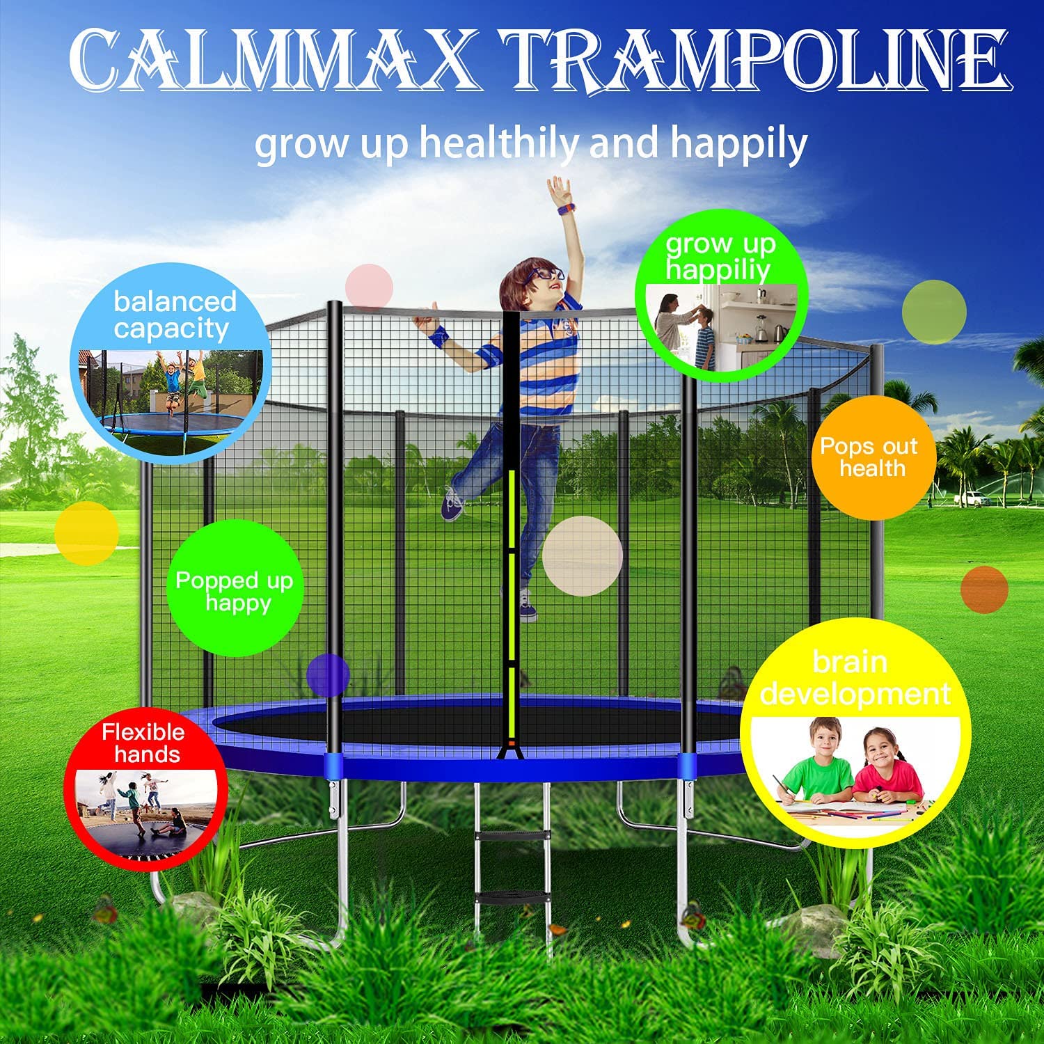 CalmMax Trampoline 12FT Jump Recreational Trampolines with Enclosure Net &ndash; ASTM Approved &ndash