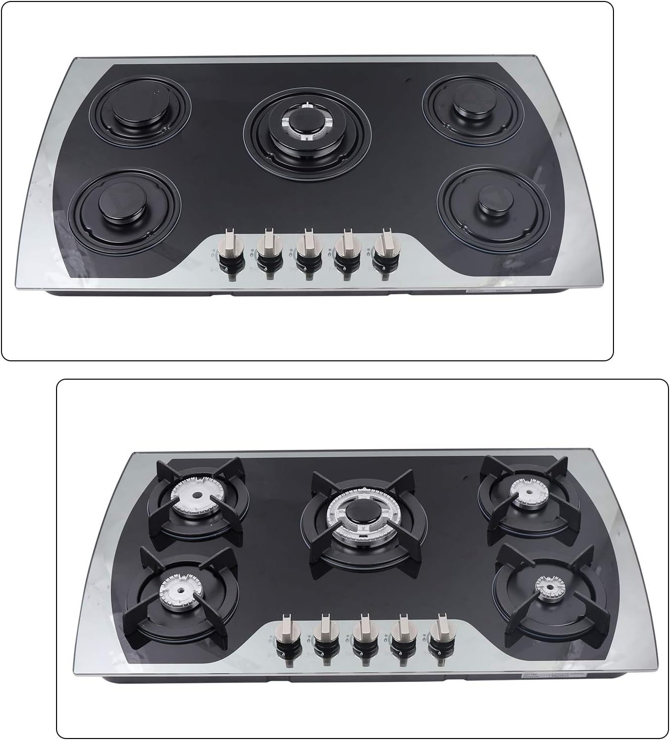36" Gas Cooktop, Stainless Steel Built-in Gas Stove 5 Burners with Independent Switch Control, NG/LPG Convertible Gas Cooktop,Thermocouple Protection