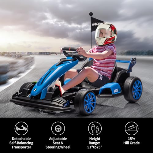 24V Electric Drift Kart for Kids, Ride Car with Adjustable Seat & 8.5MPH Speed, EVA Silent Wheels, Parent-Safety Certified Ride-On Toy