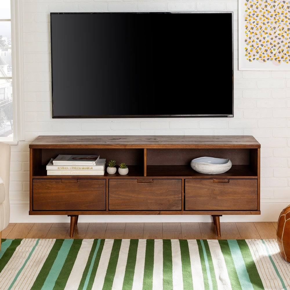 Carson Carrington Alby 58-Inch Mid-Century 3-Drawer TV Console - Walnut