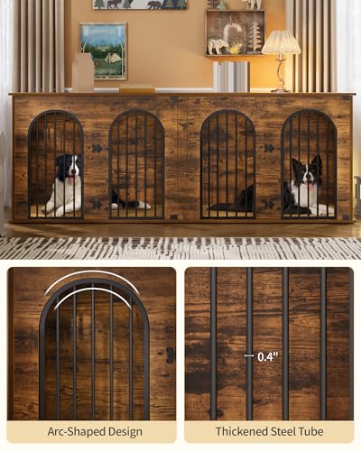 71" Dog Crate Furniture for 2 Dogs, Heavy Duty Indoor Dog Kennel TV Stand, XXL Wooden Dog Cage with Divider for Medium Large Dogs