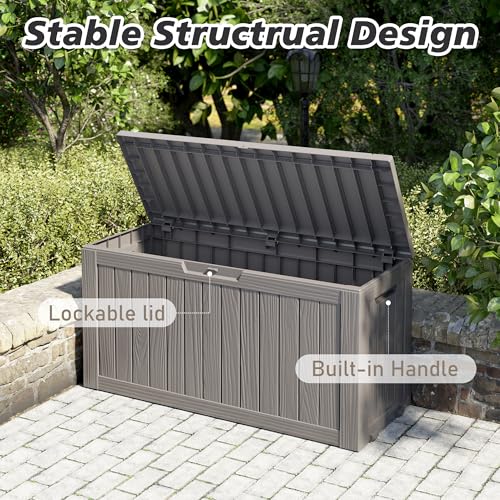 KAMABOKO Outdoor Storage Box, 150 Gallon Large Outdoor Resin Deck Box, Storage Waterproof Boxes Lockable Lid for Garden Tools, Pool Supplies