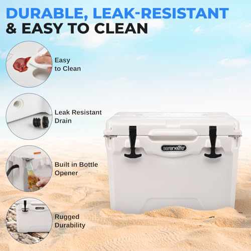 SereneLife Ultra-Tough 45 Quart Rotomolded Cooler Box with Wheels, Holds Upto 56 Cans, Keeps Ice Up to 5 Days