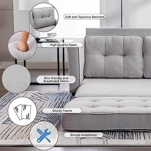 59.4" Loveseat Sofa with Pull-Out Bed, Mid Century Modern Loveseat Sofas with Armrest, Modern Couch for Small Spaces in Bedroom, Apartment, Office