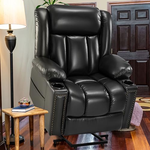Large Power Lift Chairs Recliners for Elderly with Heated and Massage, Overstuffed Adjustable Lift Chairs, 3 Positions, Breathable Leather