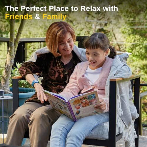 EAST OAK Courtyard Patio Furniture Set, 4-Piece Outdoor Patio Set with Sofa, Removable & Washable Deep Seating Cushion, Tempered Glass Table