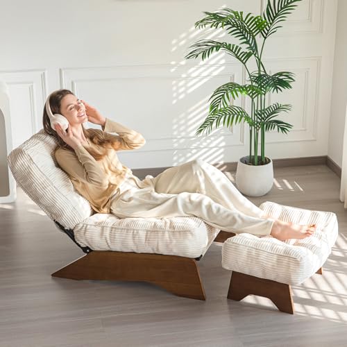 MAXYOYO Accent Chair with Ottoman Adjustable Backrest, Tufted Living Room Chair Upholstered Lounge Chair with Footrest Set