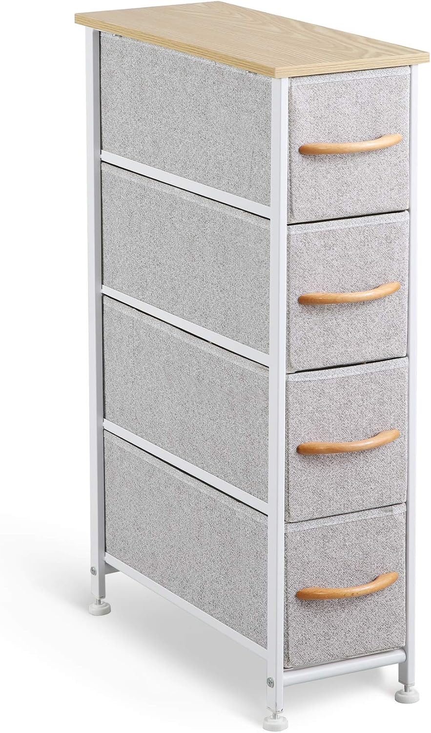 Somdot Vertical Dresser Narrow Storage Tower with 4 Drawers for Bedroom Office Laundry Closet Entryway Hallway Nursery Room, Steel Frame, Wood Top