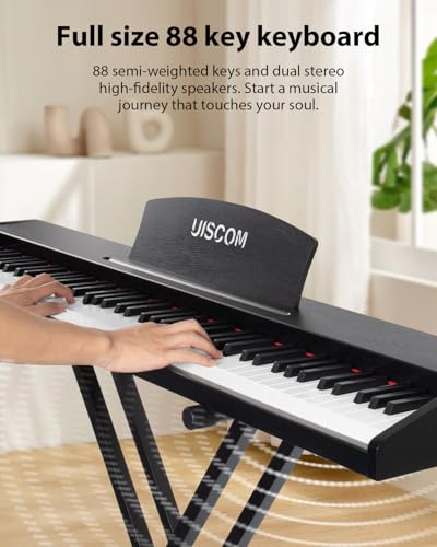 Digital Piano Keyboard for Beginners,Full Size 88 Key Semi-Weighted Keyboard Electric Piano with Stand,Power Adapter,Sheet Music Stand,Pedal