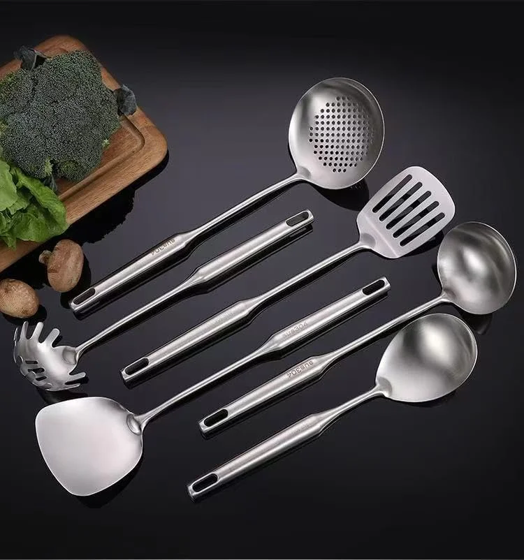 Premium 7-Piece Gold Kitchen Utensil Set with Stand, Stainless Steel Cooking Tools- Dishwasher Safe Ladle, Spoon, Spatula, Pasta Fork