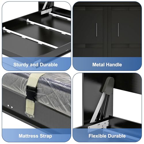 Black Wood Full Size Murphy Bed, Murphy Bed Full Space-Saving Wall Beds