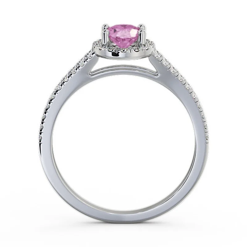 0.86 Ct Oval Cut Pink Sapphire Genuine Diamond Wonderful Halo Ring for Engagement 14K White Gold Size 9.5