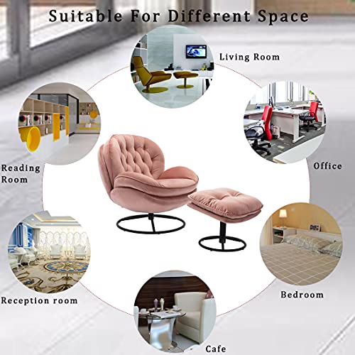Baysitone Velvet Swivel Accent Chair with Ottoman Set, Modern Lounge Chair with Footrest, Comfy Armchair with 360 Degree Swiveling for Living Room
