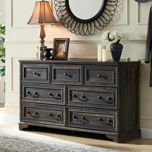 T4TREAM Farmhouse 5 Drawers Dresser for Bedroom, 48" Tall Wood Rustic Chest of Drawers with Natural Texture, Vintage Design