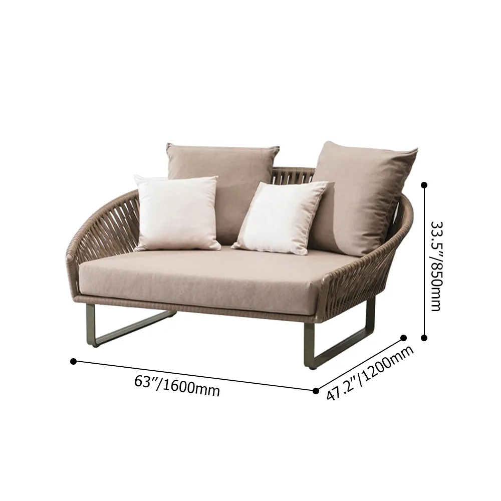 63" Rattan outdoor sofa bed with khaki pillows aluminum frame; A clearance sale