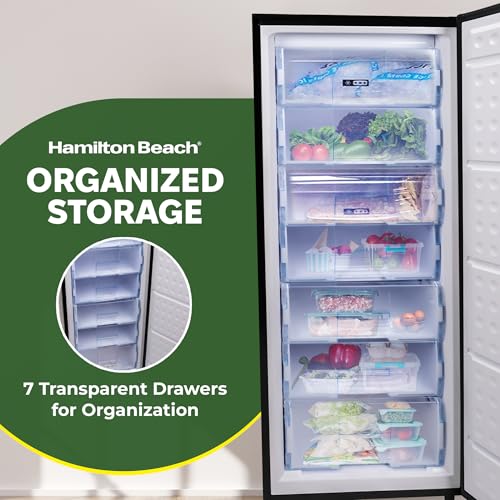 Hamilton Beach Upright Freezer, Deep Freeze, Stainless Steel Freezer with Drawer Compartments, 11 cu. ft. Freezer &ndash; 25&rdquo;D x 23.6&rdquo