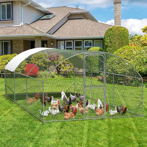 Garvee Large Chicken Coop 13.1 Ft Metal Chicken Run with Waterproof UV Resistant Cover & Double Doors