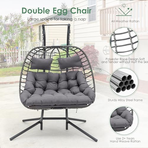 Double Egg Swing Chair with Stand for Outdoor