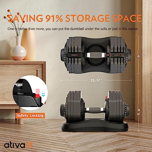 Ativafit 27.5/66/88LBS Pair Adjustable Dumbbell Set with Anti-slip Handle 12 In 1 Quick Dial Adjustment Weights With Safety Locking Button Space