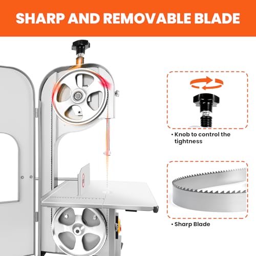 2000W Commercial Bandsaw Machine, 20x16" Stainless Table, 0.04-8" Cutting Thickness, Electric Bone Saw Machine with 8 Blades