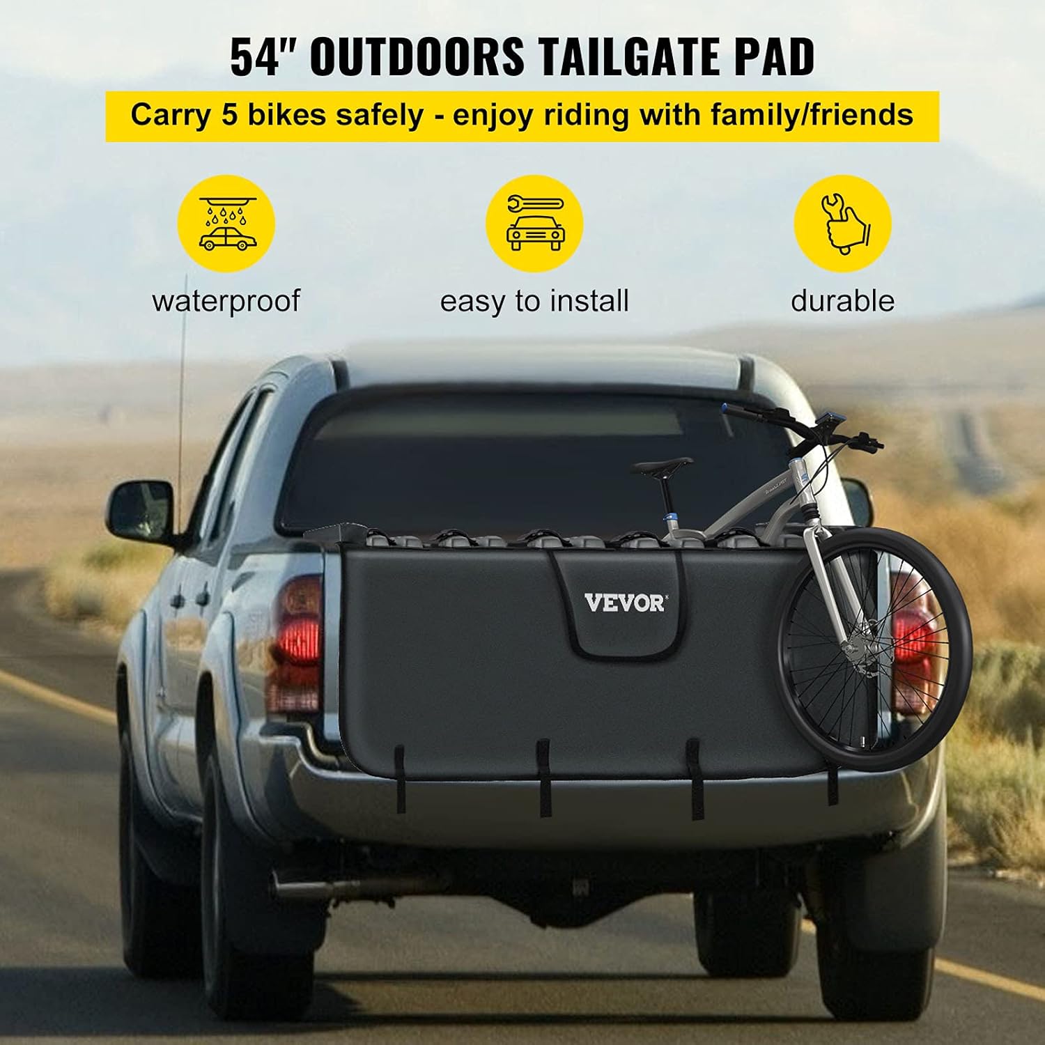 VEVOR Tailgate Pad for Bikes, Tailgate Protection Cover Carries UP to 6 Mountain Bikes, 63 Bike Pickup Pad for Pickup Truck, Upgraded