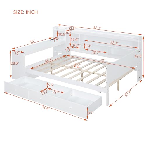 Bellemave Twin Corner Bed Frame with Storage Shelves and Desk, Wood Twin Size Daybed with Bookcase and Drawers and Storage, Gray