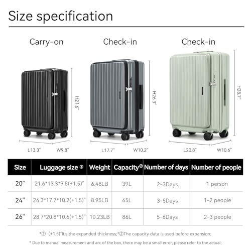 ROAMING Grace Expandable Carry On Luggage Airline Approved, 20 Inch Hardside Carry On Suitcase with Wheels