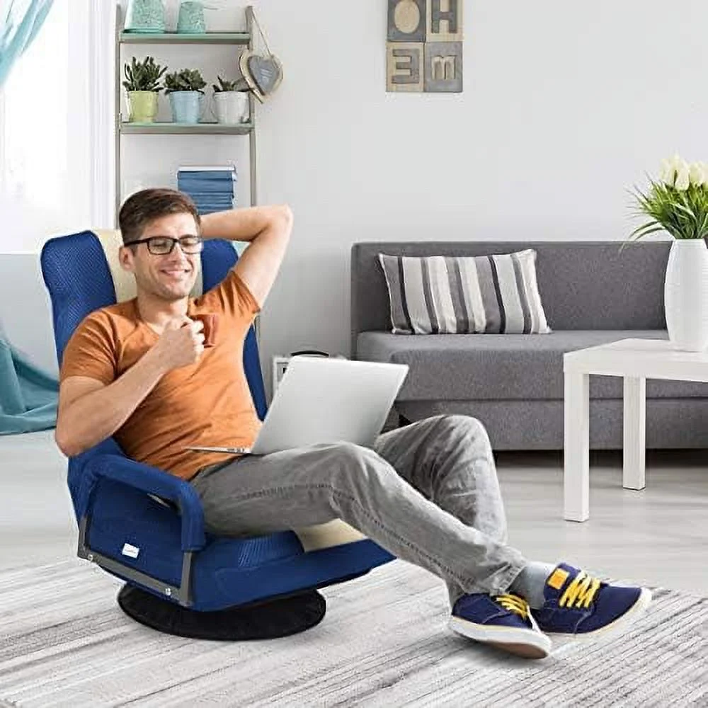 xrboomlife Swivel Gaming Chair  6-Position Adjustable Folding Floor Chair with Armrest and  Degree Swivel Round Base  Video Gaming Rocker for Home