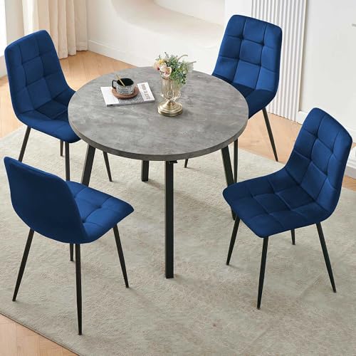 Modern 4-Person Round Dining Table Set, Space-Saving for Kitchen, Living Room, Apartment, includes Dining Table & 4 Grey Chairs