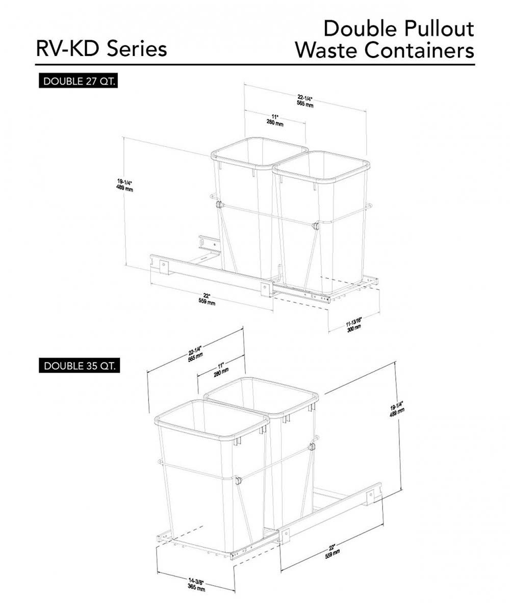 Rev-A-Shelf - RV-15KD-17C S - Double 27 qt. Pull-Out Silver and Chrome Waste