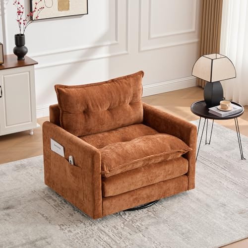360 Swivel Accent Barrel Chair with Storage Ottoman & Headrest