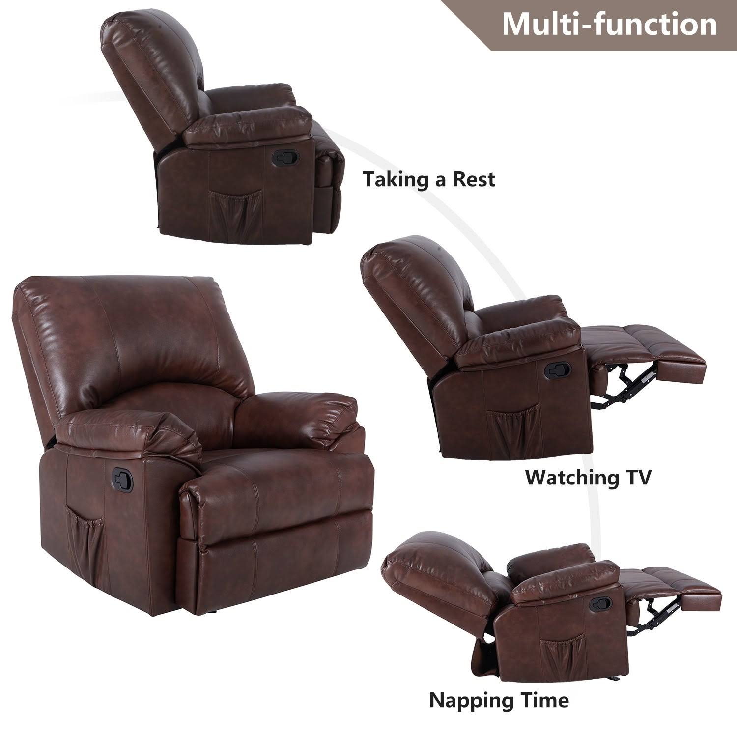 Rocker Recliner with Heated Modern PU Leather Living Room Chair - Black