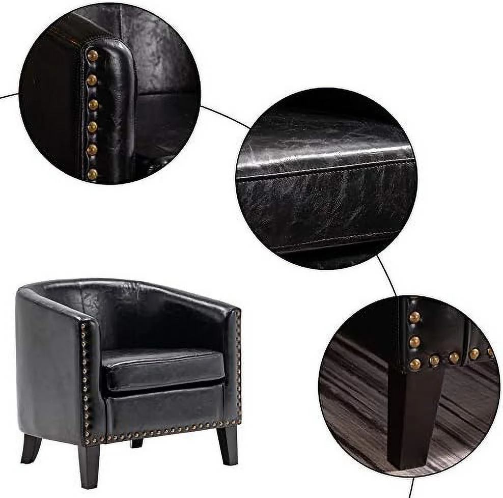 TJUNBOLIFE Elegant Barrel Chairs Set of 2  Faux Leather Bucket Chairs Accent Chairs for Living Room  Upholstered Tub Chairs Fireside Charis Corner