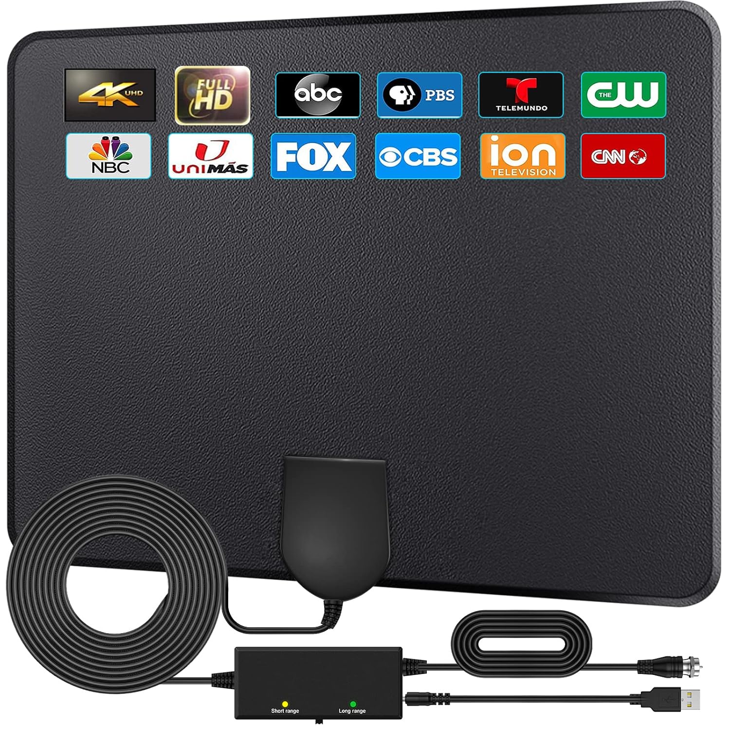 360 Miles Range 360 Degree Reception TV Antenna Indoor, Amplified Digital HD Antenna for TV with Signal Booster, Support 4K 1080P