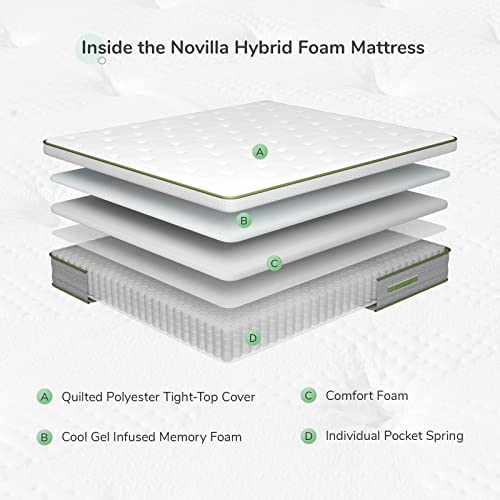 Novilla King Size Mattress 14 Inch, Hybrid Mattress King for Motion Isolation, Gel Memory Foam with Pressure Relief for Cool Night Sleep