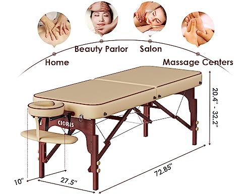 CLORIS 84" Professional Massage Table Portable 2 Folding Lightweight Facial Solon Spa Tattoo Bed Height Adjustable with Carrying Bag & Aluminium Leg
