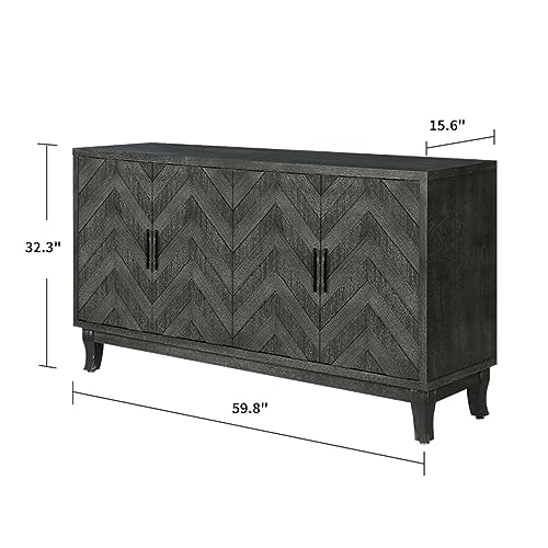 Vintage Sideboard Cabinet, Buffet Cabinet with 4 Doors, Accent Storage Cabinet with Adjustable Shelves
