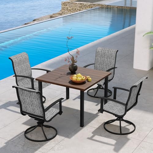 Grand patio 7-Piece Patio Dining Set for 6, Outdoor Dining Set with Swiviel Patio Chairs & 1 Rectangular Woodgrain Dining Table with Umbrella Hole