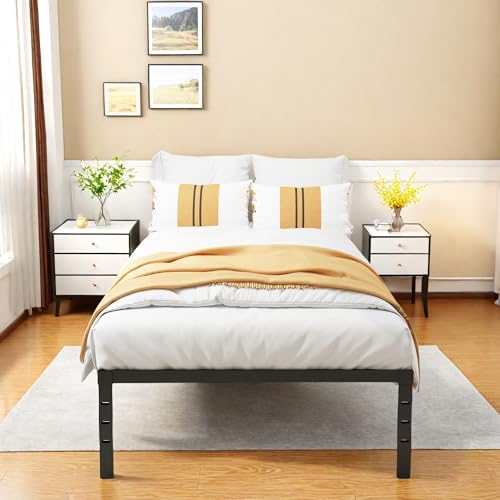 Full Size Bed Frame, 14 Inch Metal Platform Bed with Iron-Art Headboard & Footboard, Classic Bed Frame with Heavy Duty Metal Slats Support