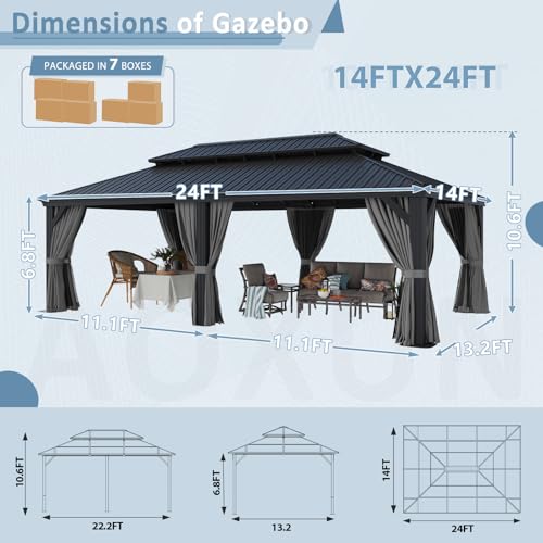 Aoxun 10' X 12' Hardtop Gazebo, Aluminum Outdoor Gazebo with Galvanized Steel Double Top Canopy
