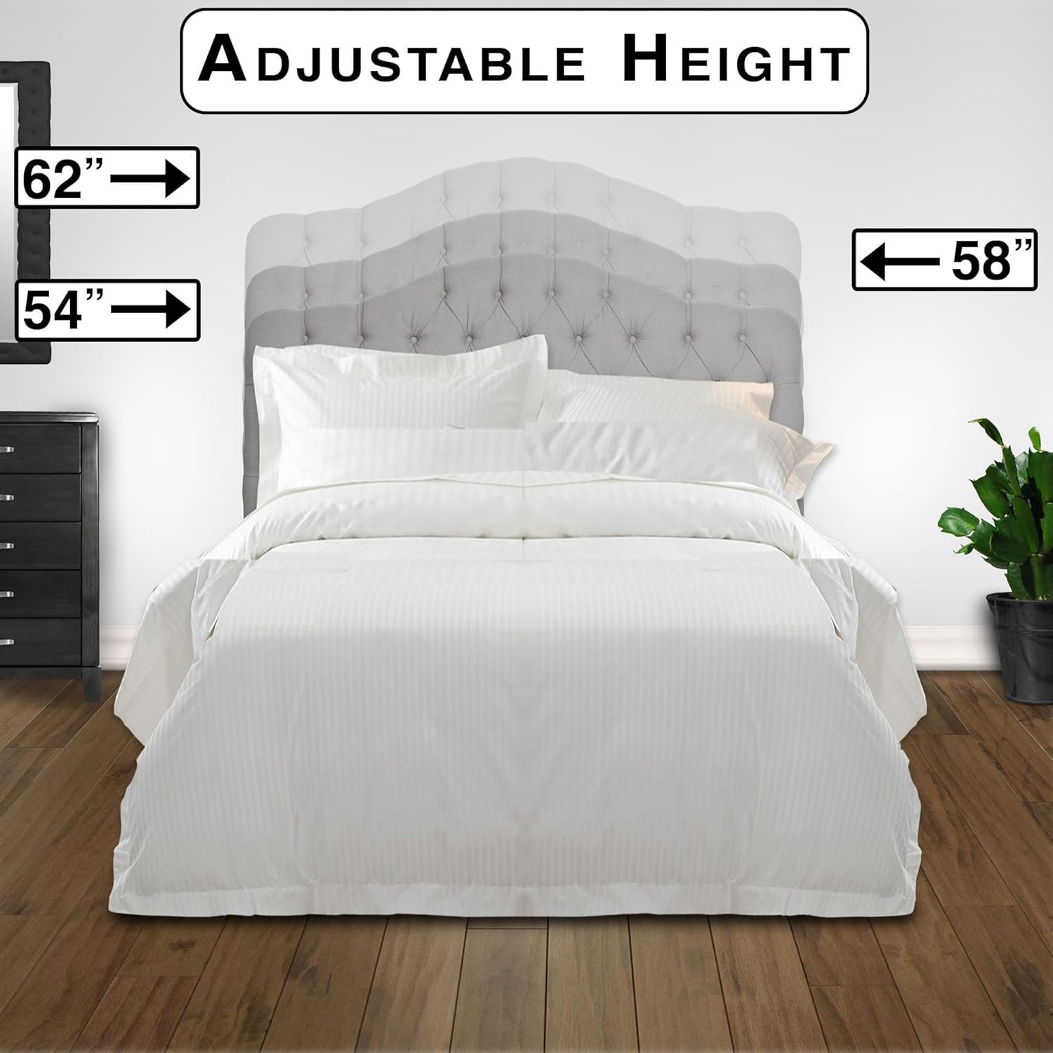 Martinique Upholstered Adjustable Headboard Panel with Solid Wood Frame and Button-Tufted Design - Putty Finish - Twin